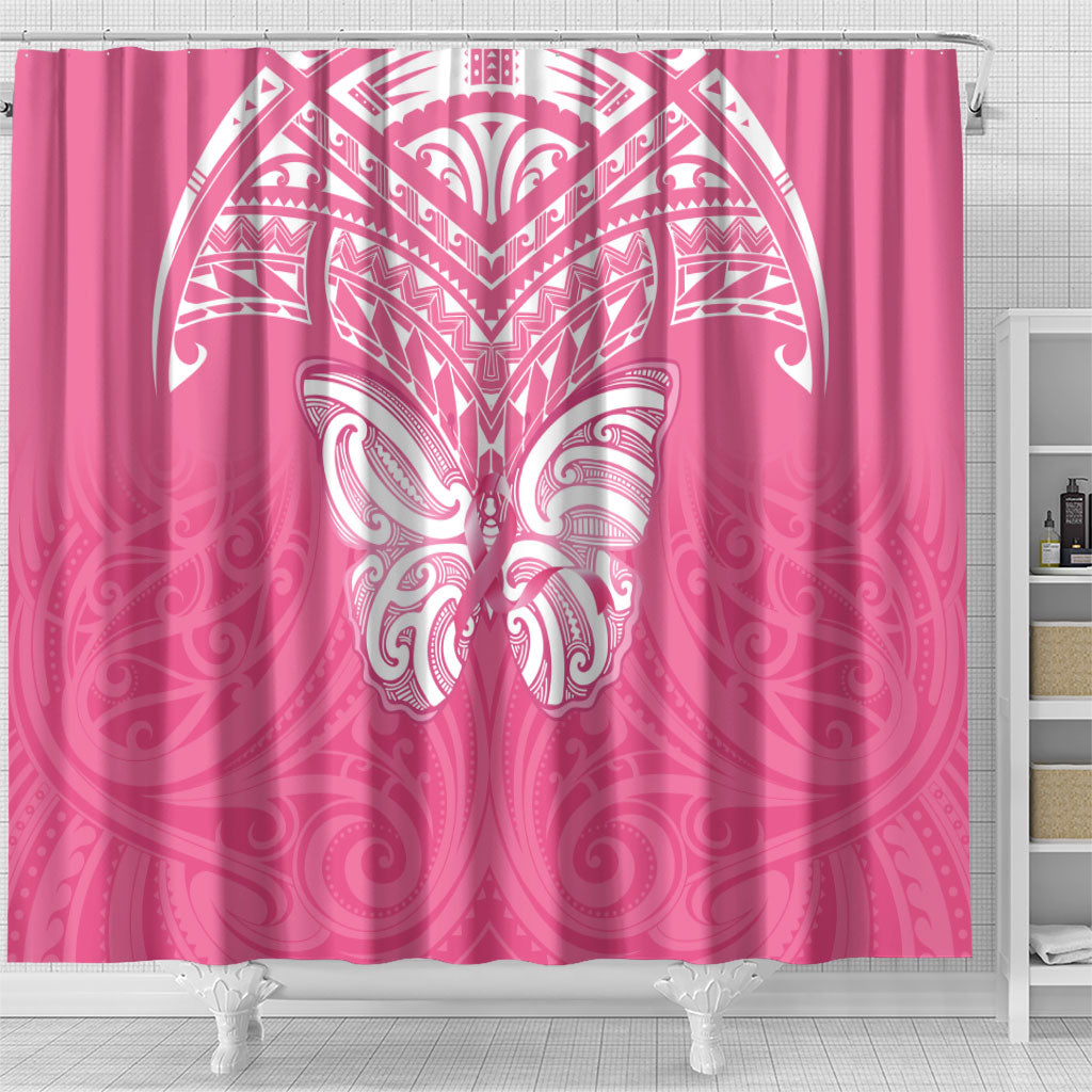 New Zealand Breast Cancer Support Shower Curtain Maori Butterfly Pink Ribbon