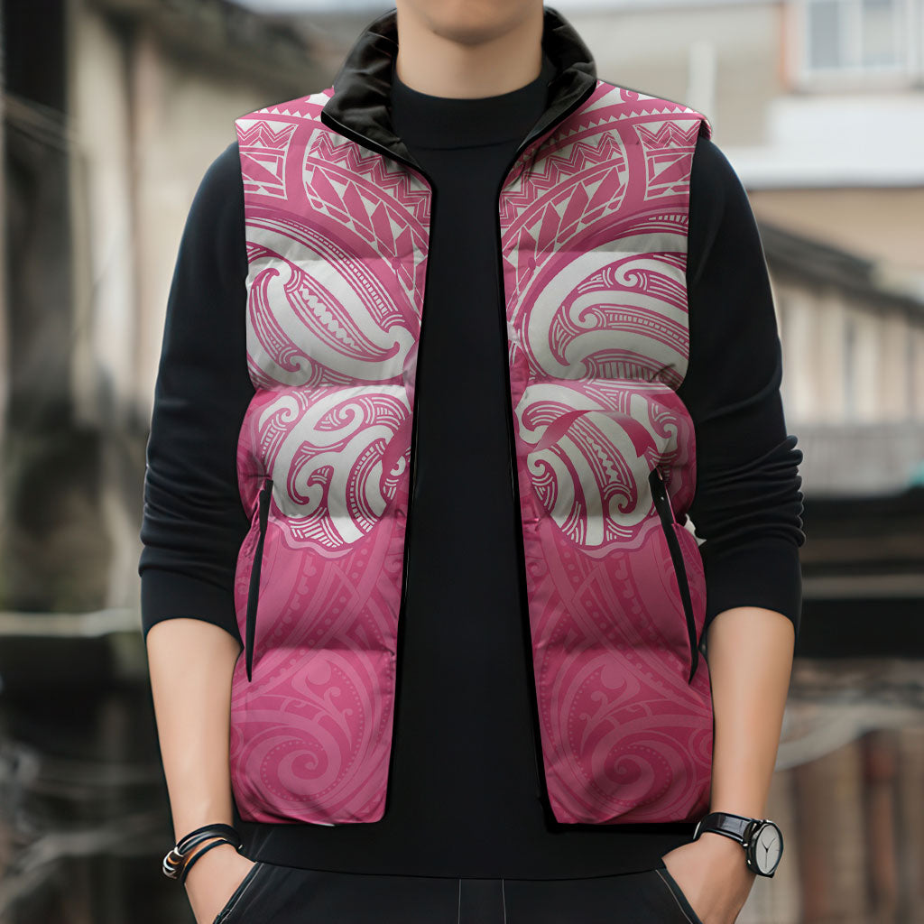 New Zealand Breast Cancer Support Sleeveless Puffer Jacket Maori Butterfly Pink Ribbon