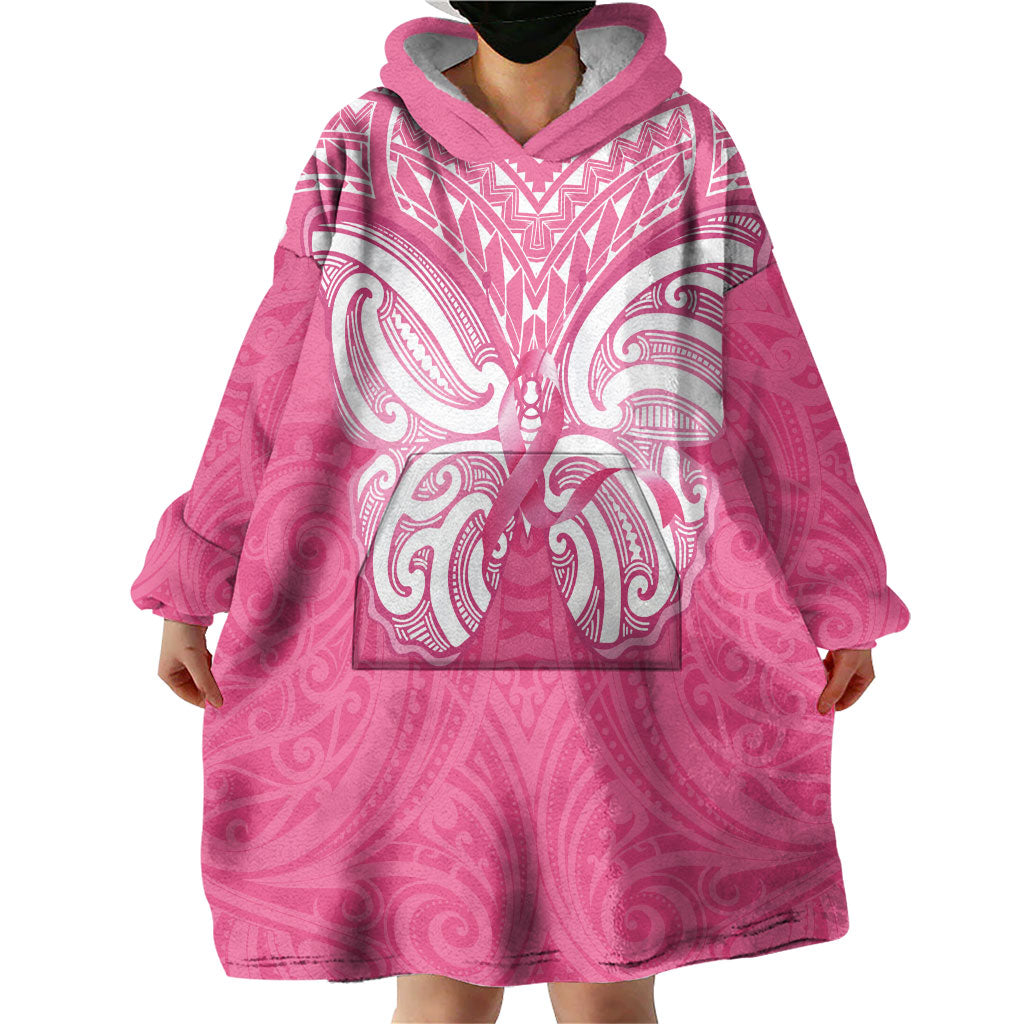 New Zealand Breast Cancer Support Wearable Blanket Hoodie Maori Butterfly Pink Ribbon