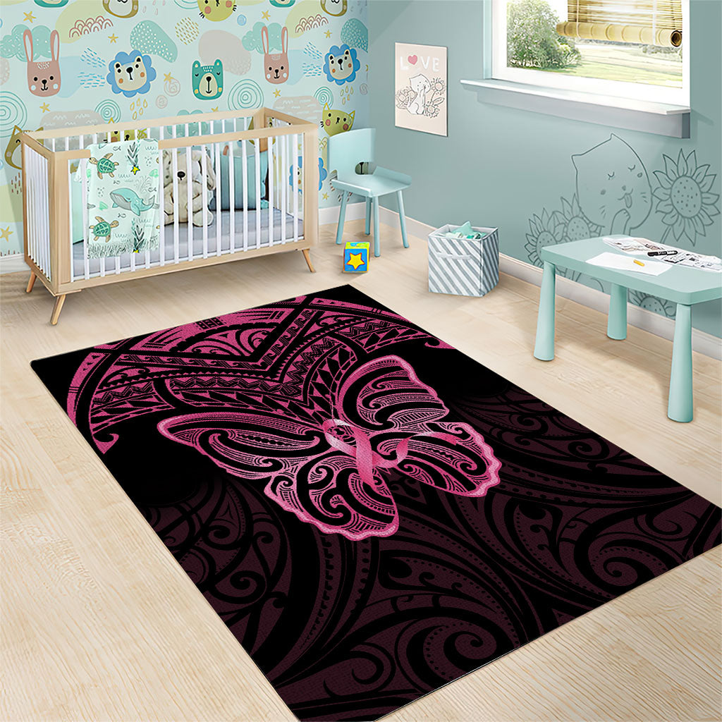 New Zealand Breast Cancer Support Area Rug Maori Butterfly Pink Ribbon Black Version
