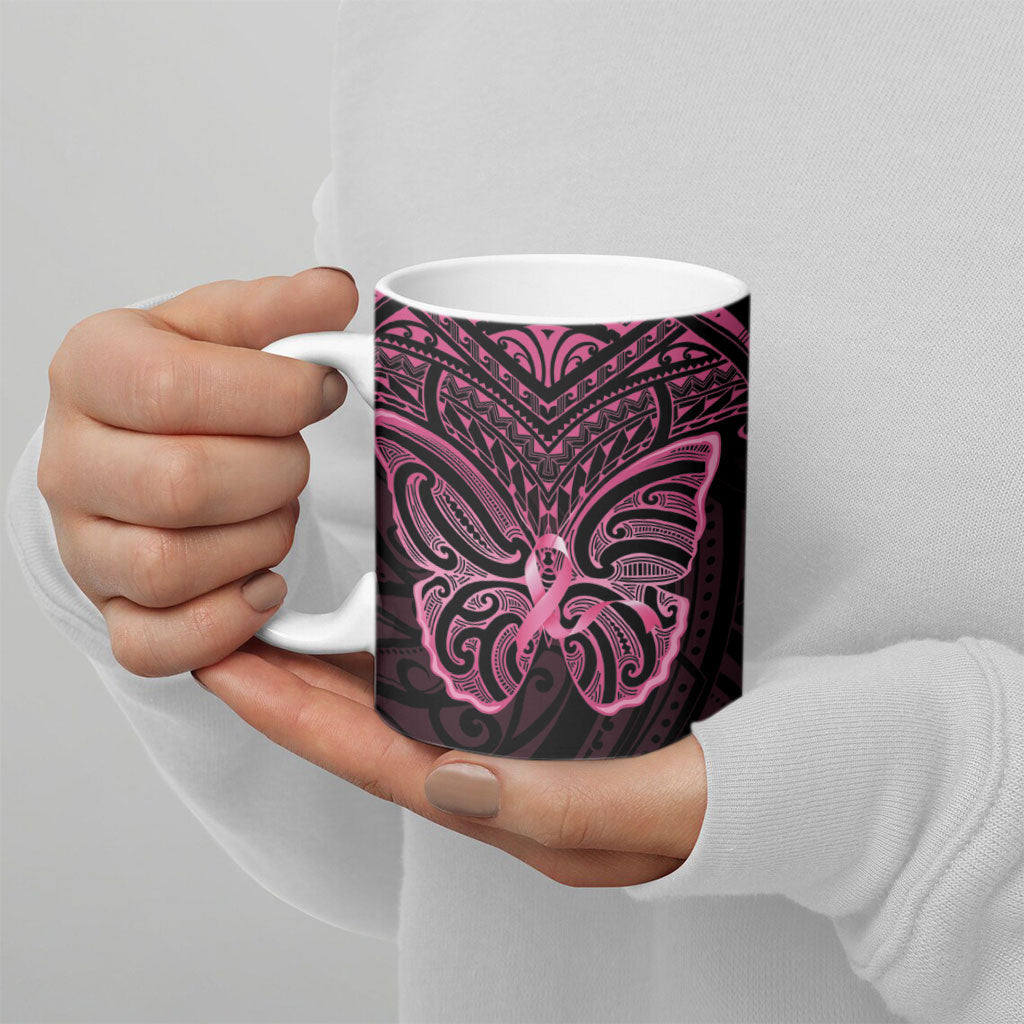 New Zealand Breast Cancer Support Ceramic Mug Maori Butterfly Pink Ribbon Black Version