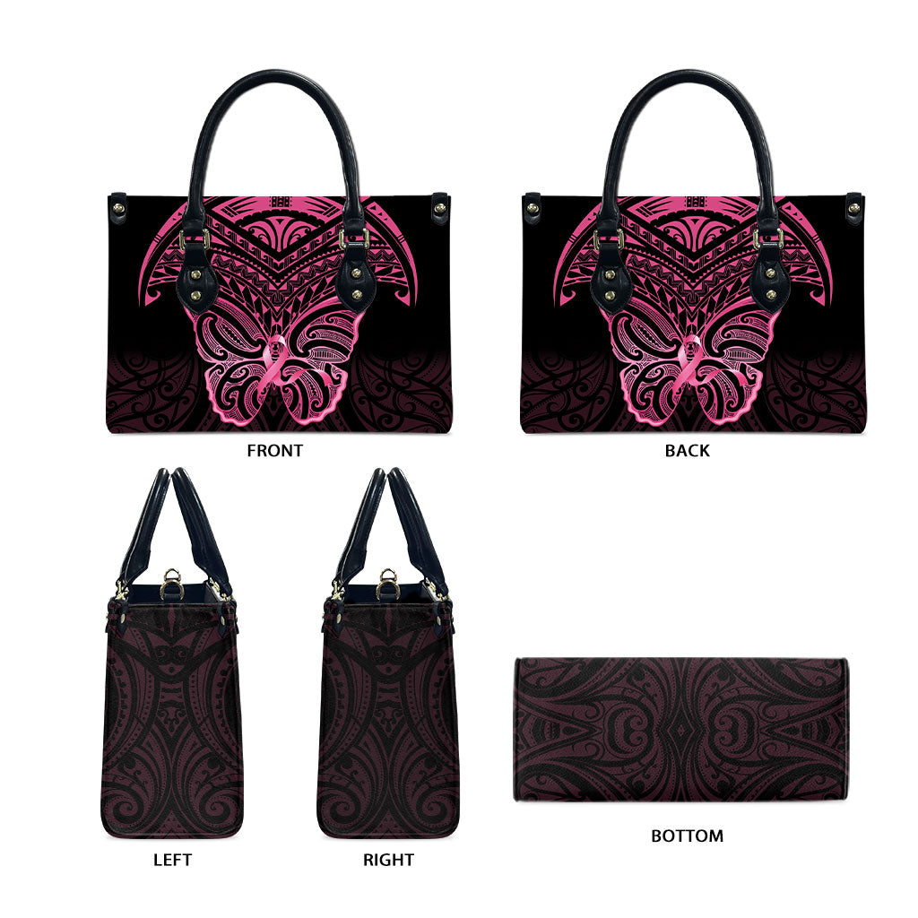 New Zealand Breast Cancer Support Leather Bag Maori Butterfly Pink Ribbon Black Version