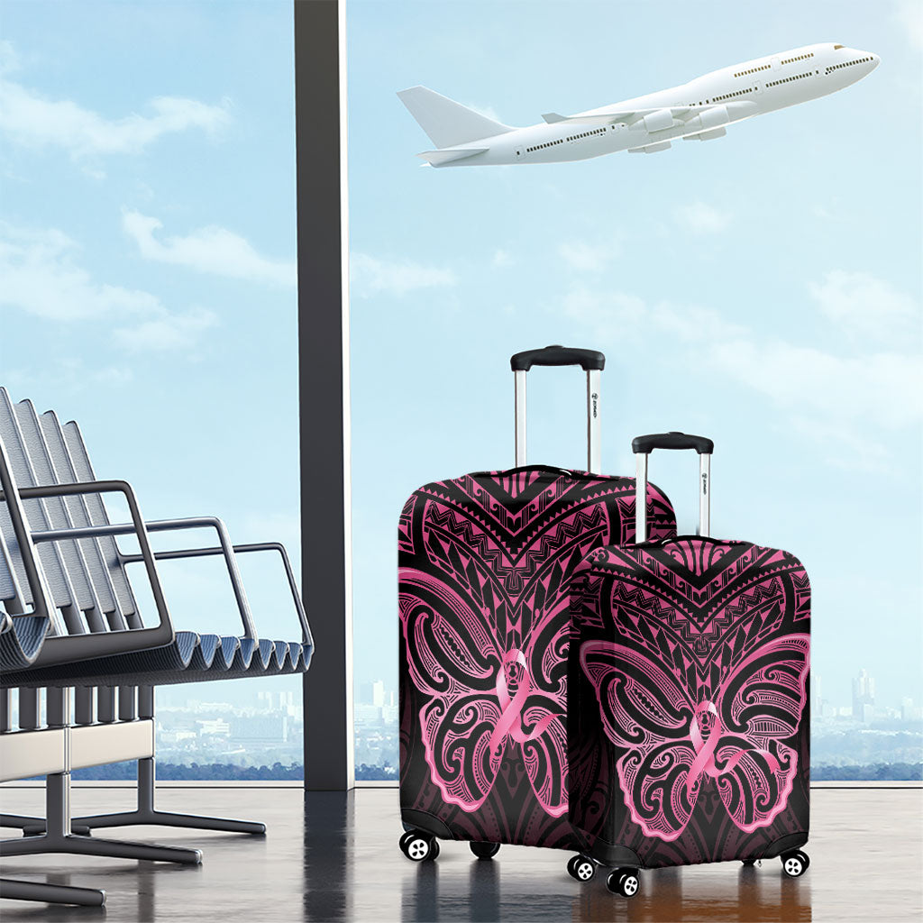 New Zealand Breast Cancer Support Luggage Cover Maori Butterfly Pink Ribbon Black Version