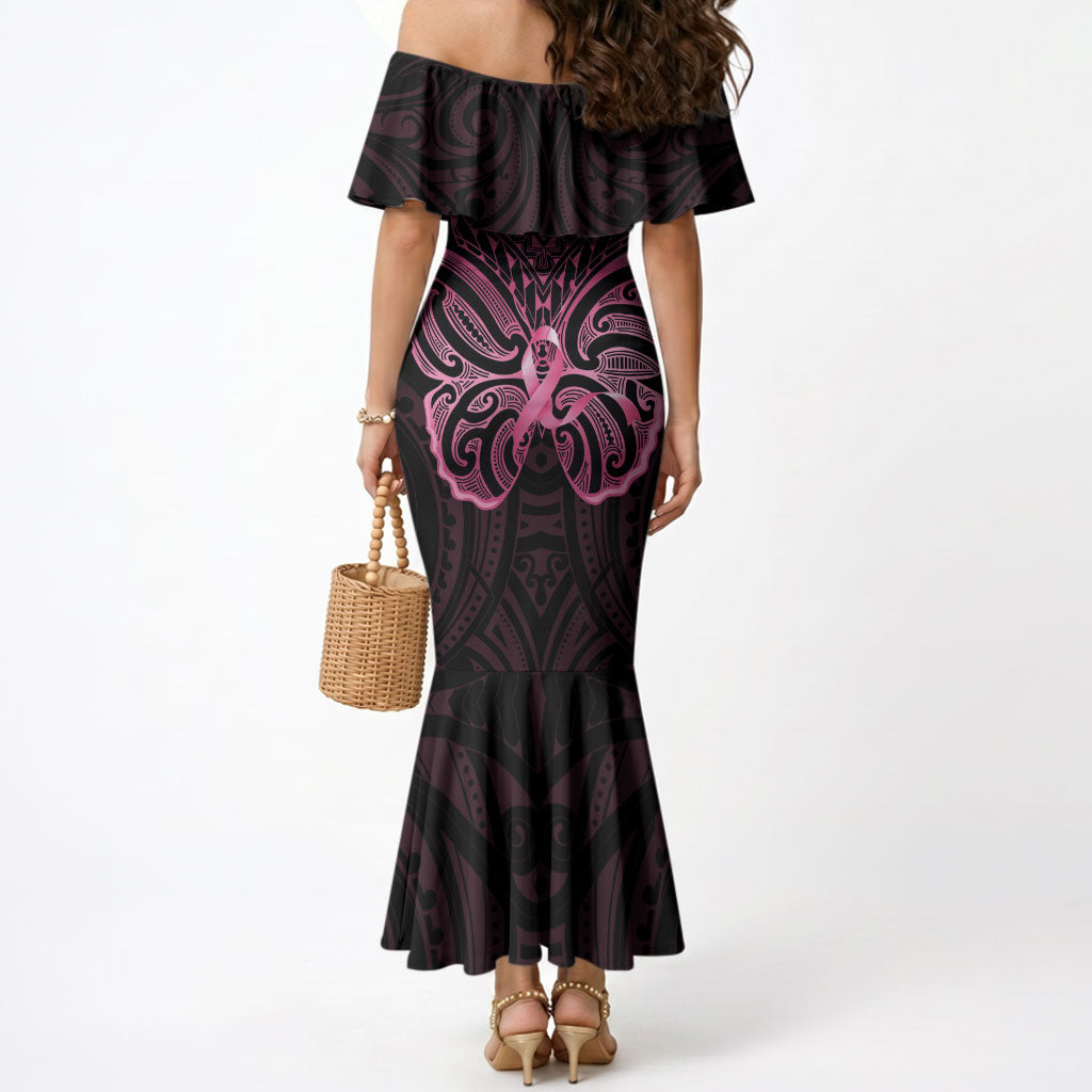 New Zealand Breast Cancer Support Mermaid Dress Maori Butterfly Pink Ribbon Black Version