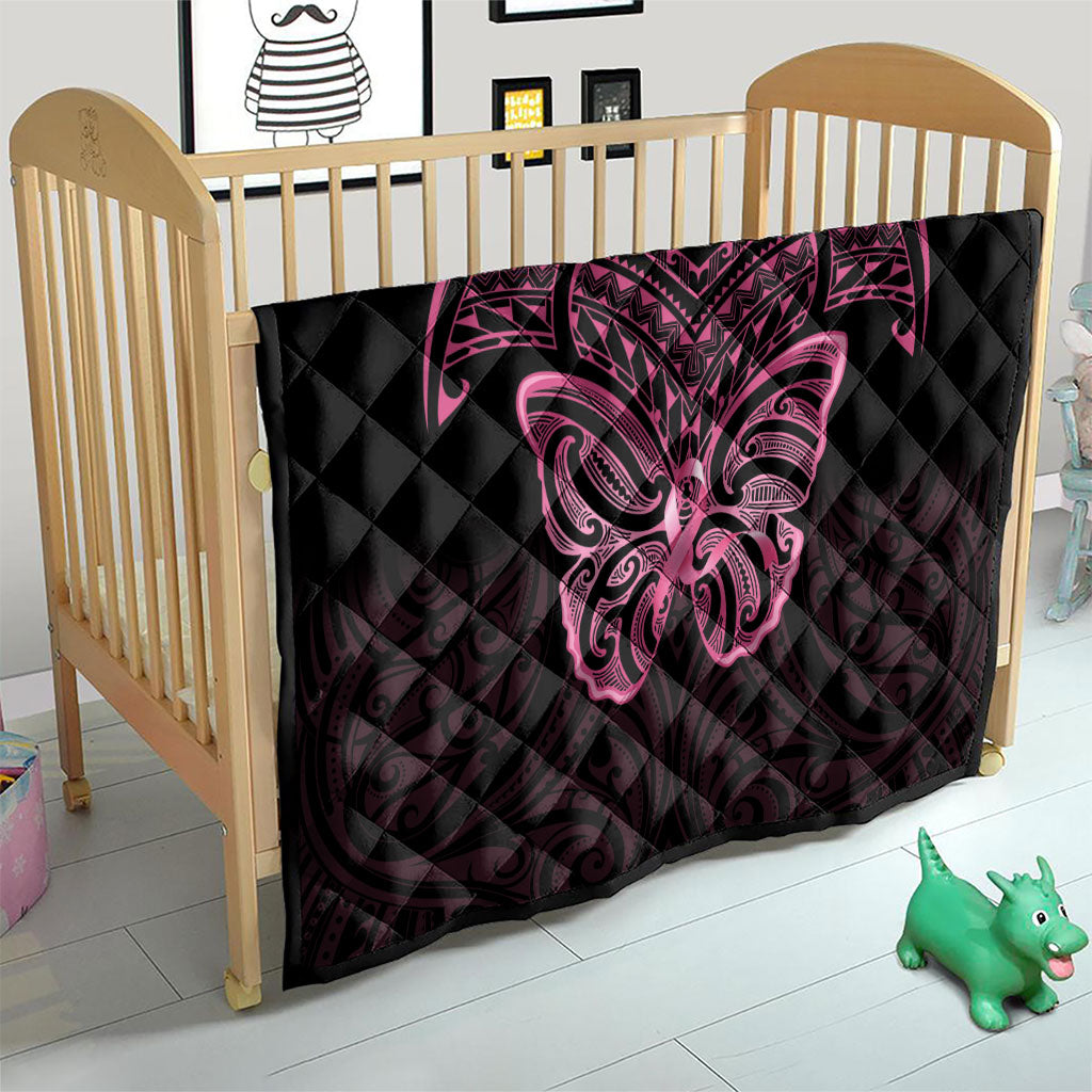 New Zealand Breast Cancer Support Quilt Maori Butterfly Pink Ribbon Black Version