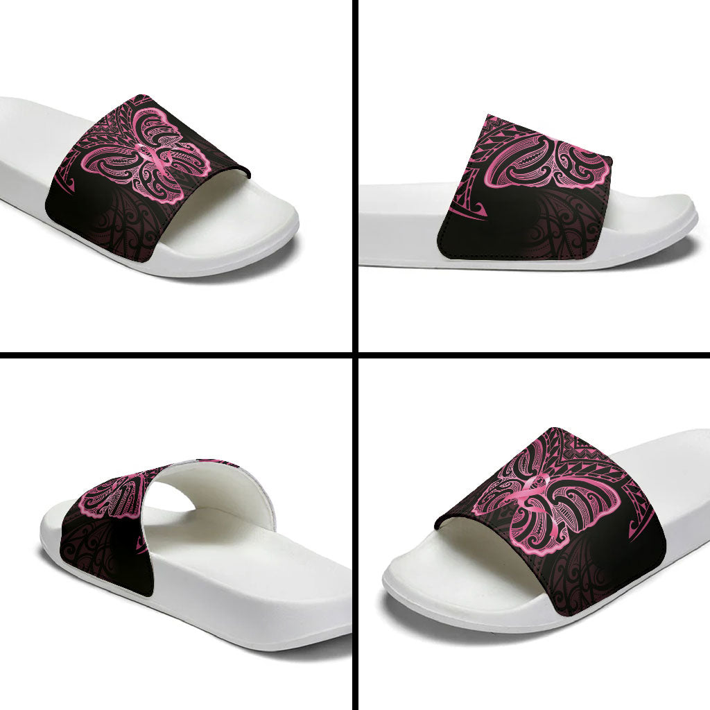New Zealand Breast Cancer Support Slide Sandals Maori Butterfly Pink Ribbon Black Version