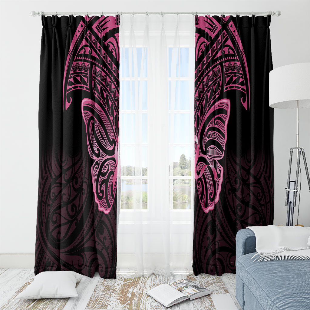 New Zealand Breast Cancer Support Window Curtain Maori Butterfly Pink Ribbon Black Version