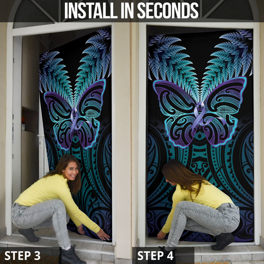 Suicide Prevention New Zealand Door Cover Aotearoa Maori Butterfly Mix Silver Fern