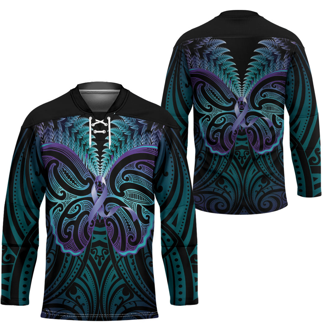 Suicide Prevention New Zealand Hockey Jersey Aotearoa Maori Butterfly Mix Silver Fern
