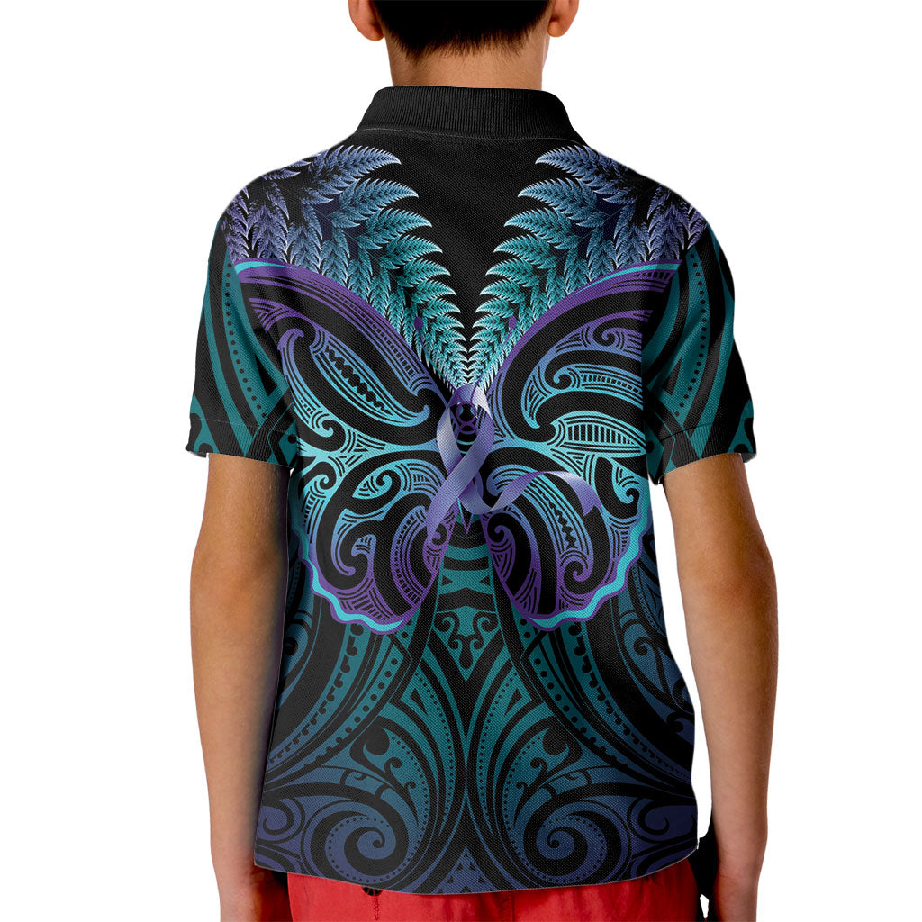 Suicide Prevention New Zealand Kid Polo Shirt Aotearoa Maori Butterfly Mix Silver Fern