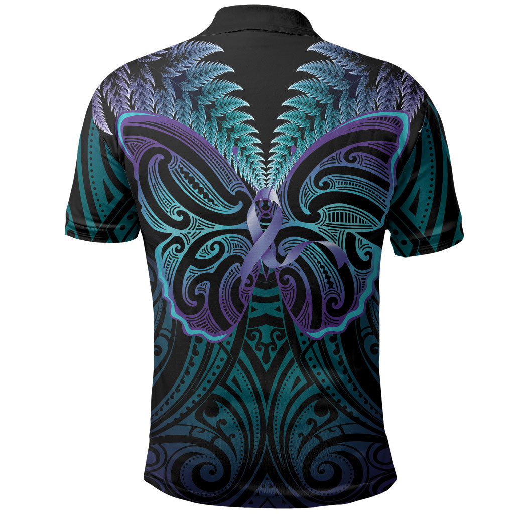 Suicide Prevention New Zealand Polo Shirt Aotearoa Maori Butterfly Mix Silver Fern