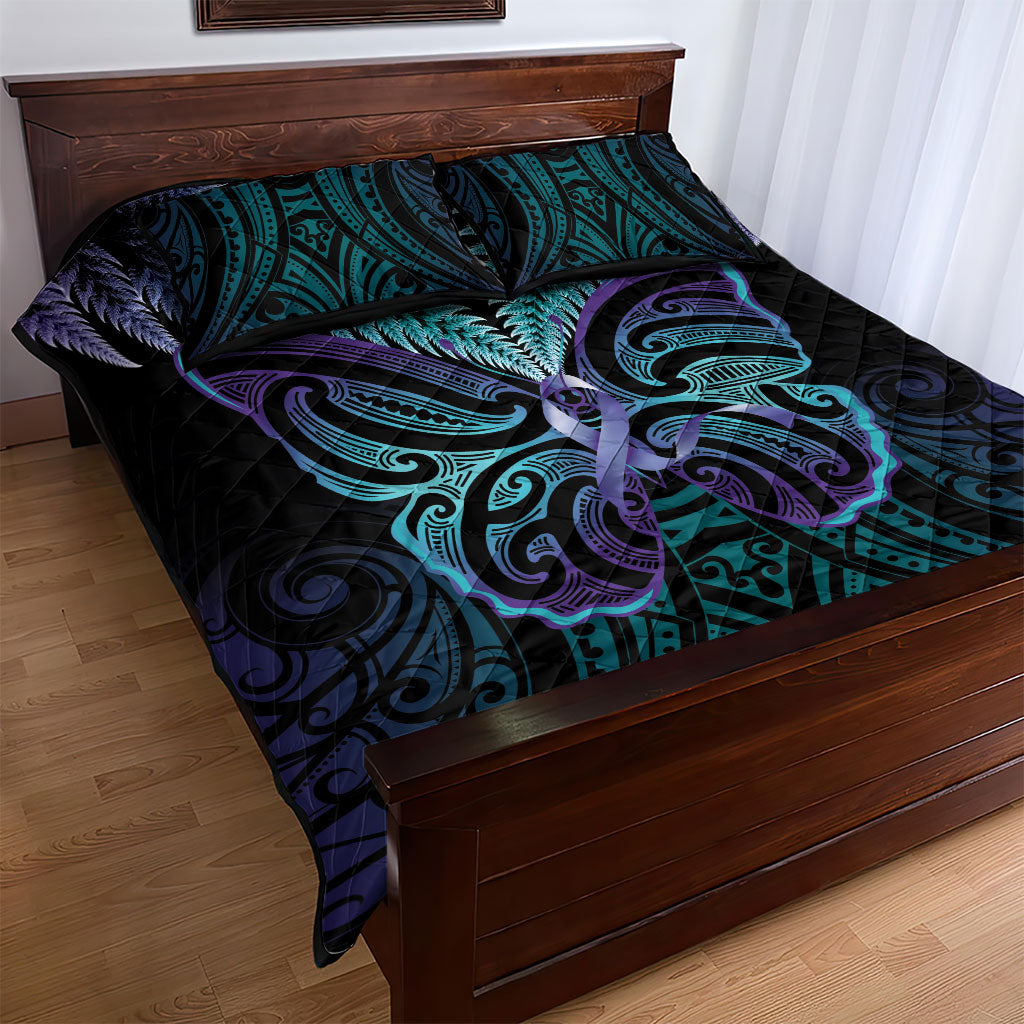 Suicide Prevention New Zealand Quilt Bed Set Aotearoa Maori Butterfly Mix Silver Fern