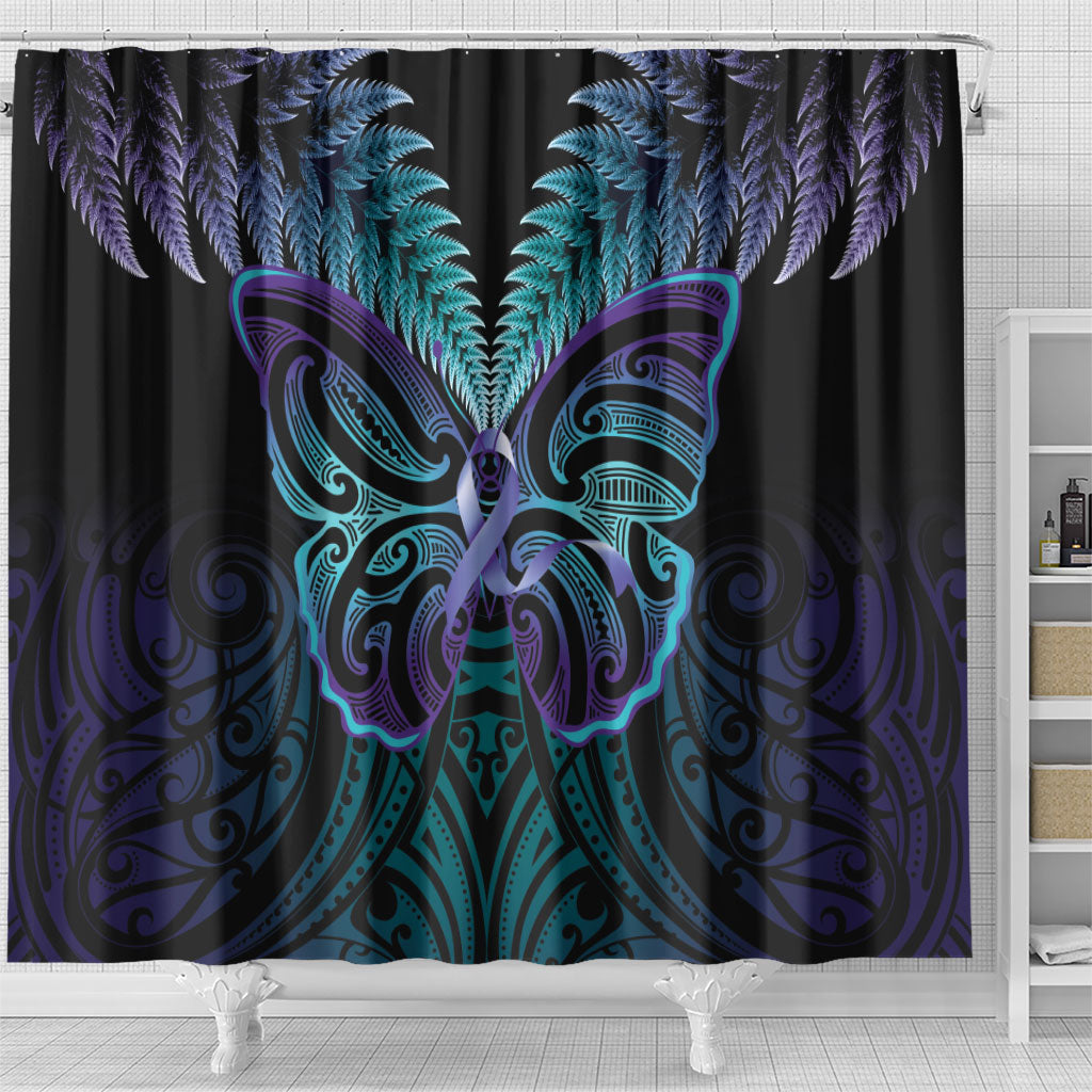 Suicide Prevention New Zealand Shower Curtain Aotearoa Maori Butterfly Mix Silver Fern