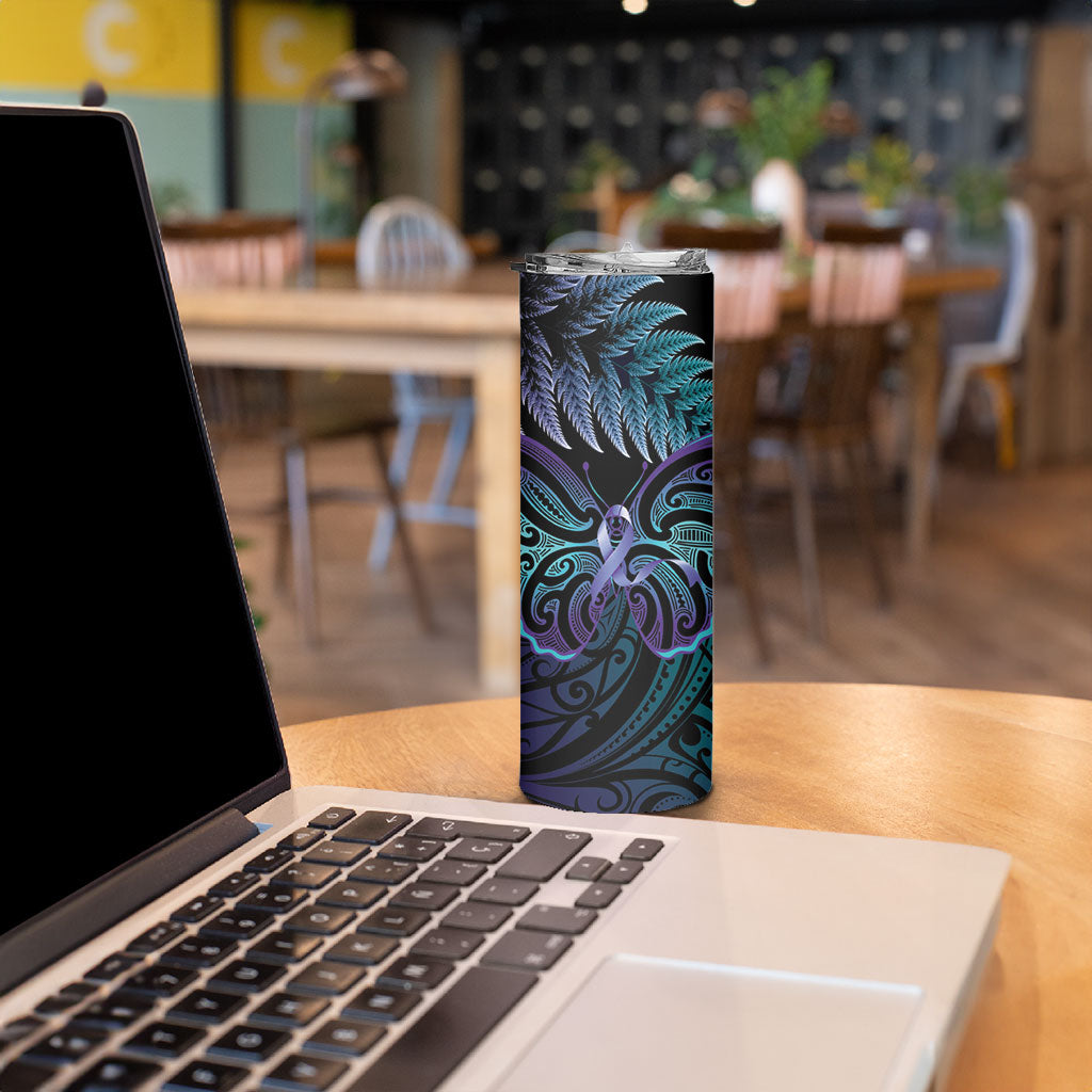 Suicide Prevention New Zealand Skinny Tumbler Aotearoa Maori Butterfly Mix Silver Fern