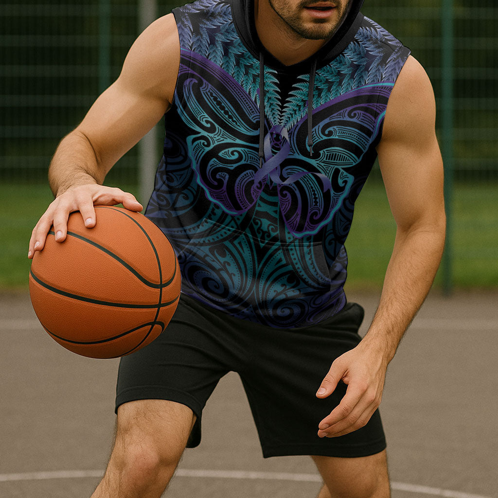 Suicide Prevention New Zealand Sleeveless Hoodie Aotearoa Maori Butterfly Mix Silver Fern