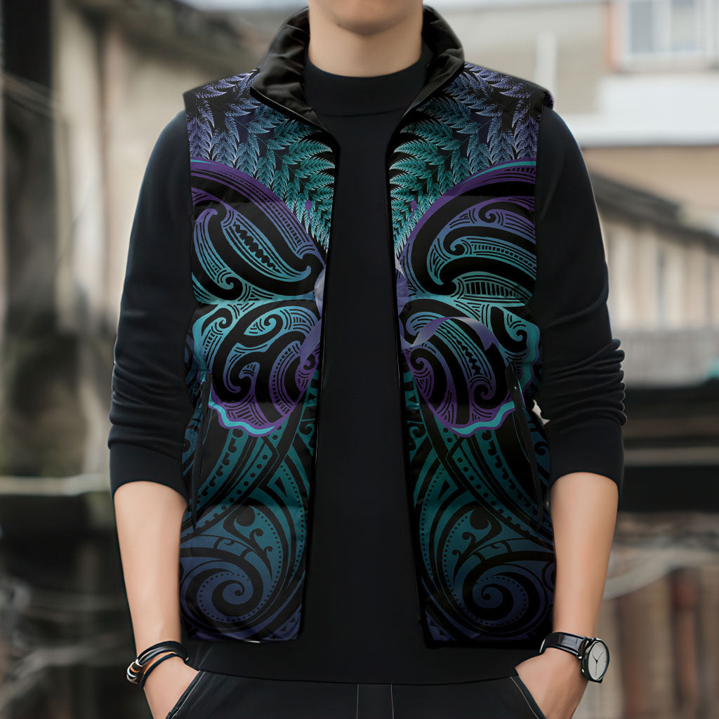 Suicide Prevention New Zealand Sleeveless Puffer Jacket Aotearoa Maori Butterfly Mix Silver Fern