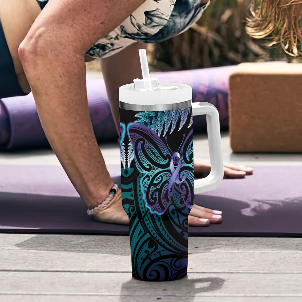 Suicide Prevention New Zealand Tumbler With Handle Aotearoa Maori Butterfly Mix Silver Fern