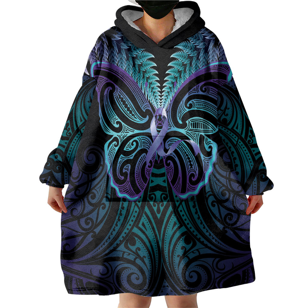Suicide Prevention New Zealand Wearable Blanket Hoodie Aotearoa Maori Butterfly Mix Silver Fern