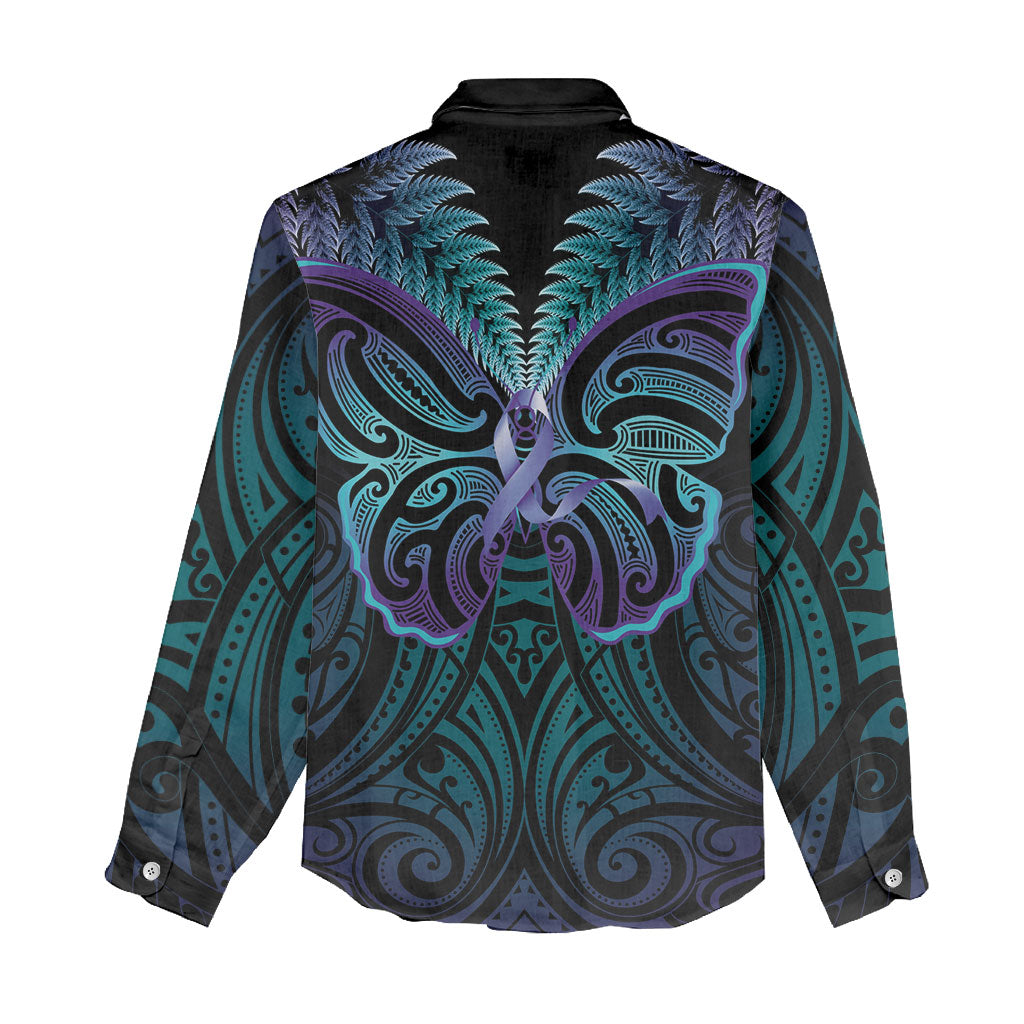 Suicide Prevention New Zealand Women Casual Shirt Aotearoa Maori Butterfly Mix Silver Fern