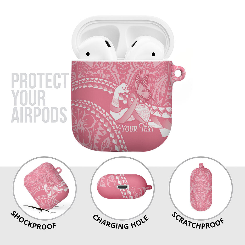 Personalised Polynesia Breast Cancer Support AirPods Case Brave Strong Butterfly Pink Ribbon