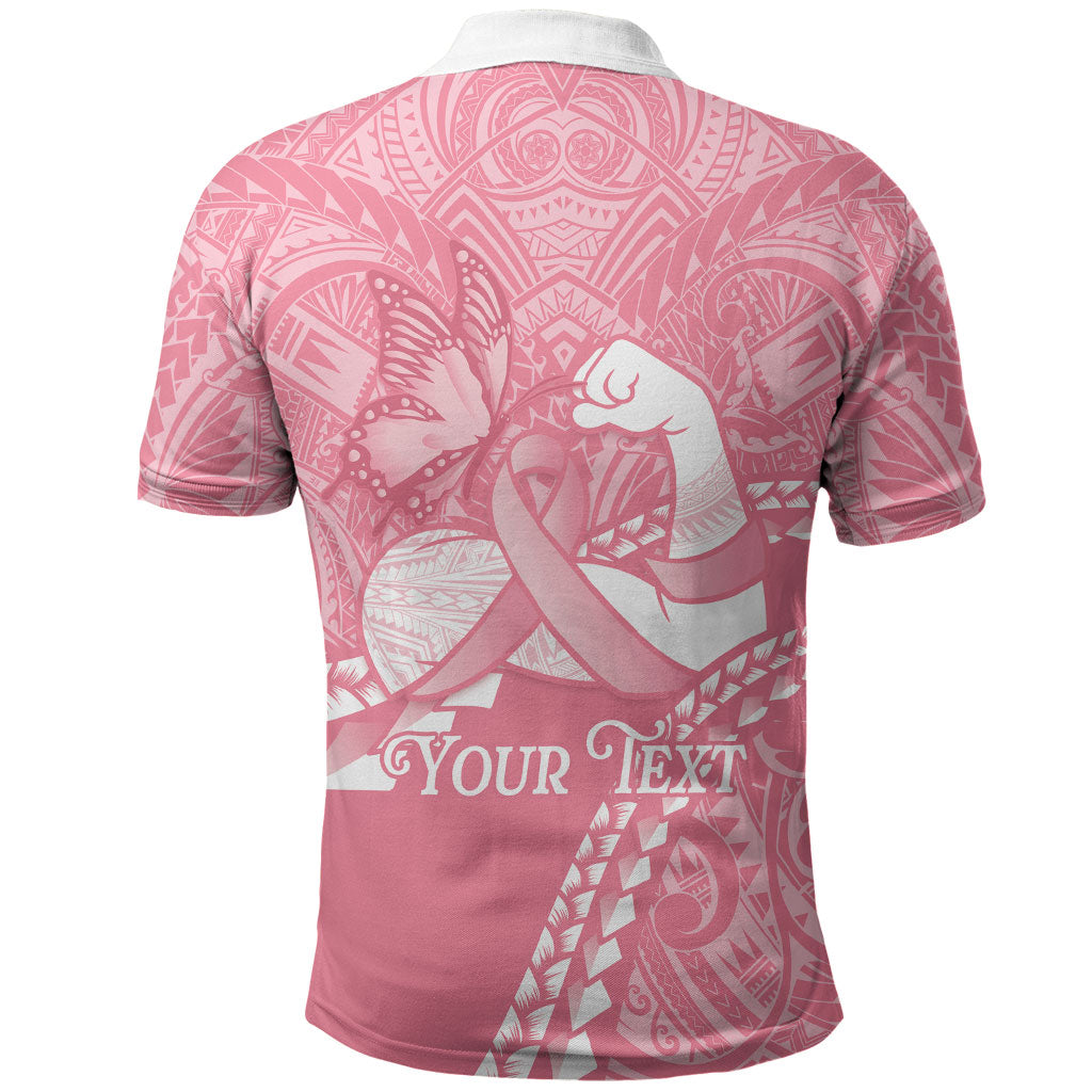 Personalised Polynesia Breast Cancer Support Polo Shirt Brave Strong Butterfly Pink Ribbon