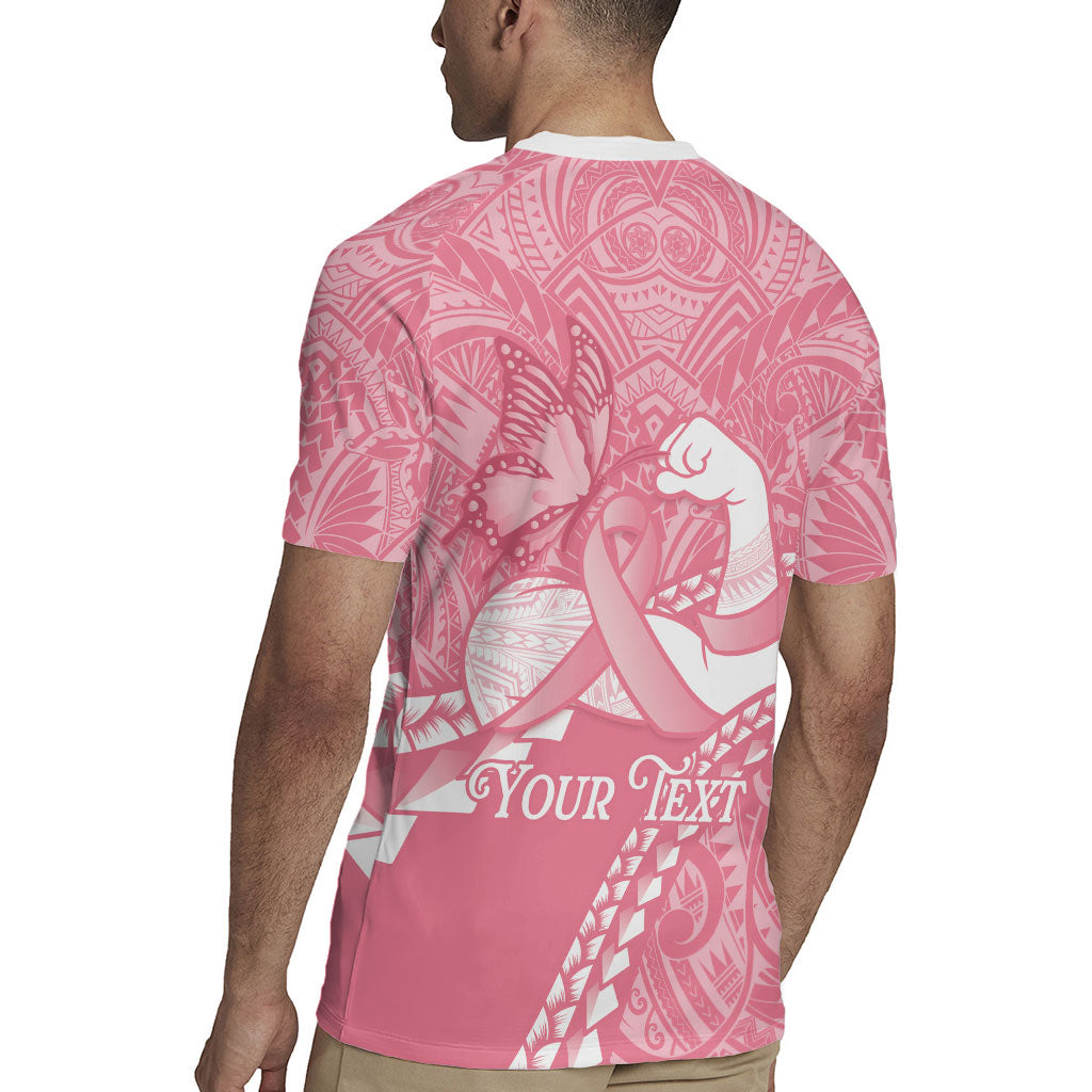 Personalised Polynesia Breast Cancer Support Rugby Jersey Brave Strong Butterfly Pink Ribbon