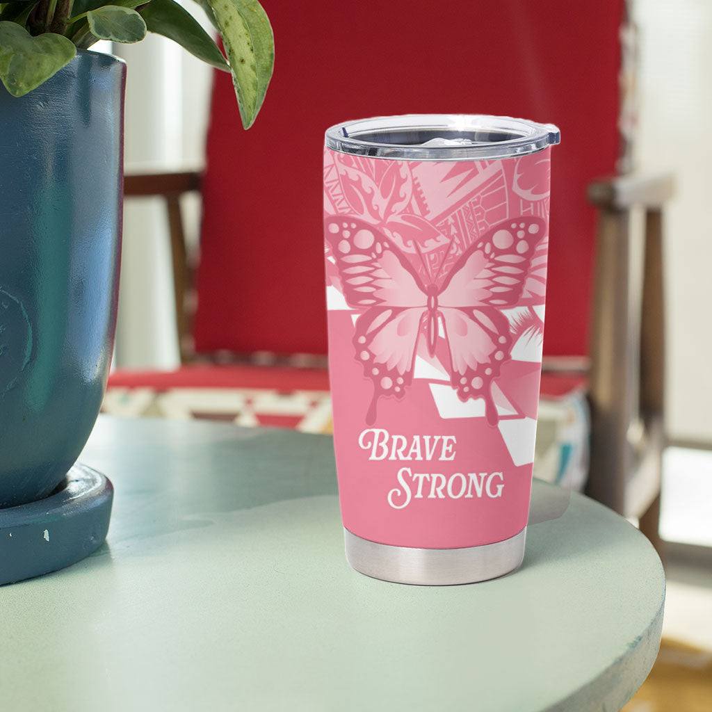 Personalised Polynesia Breast Cancer Support Tumbler Cup Brave Strong Butterfly Pink Ribbon