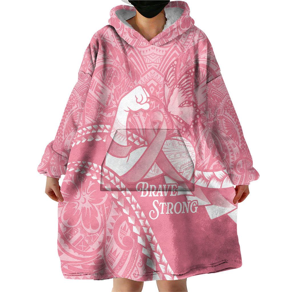Personalised Polynesia Breast Cancer Support Wearable Blanket Hoodie Brave Strong Butterfly Pink Ribbon