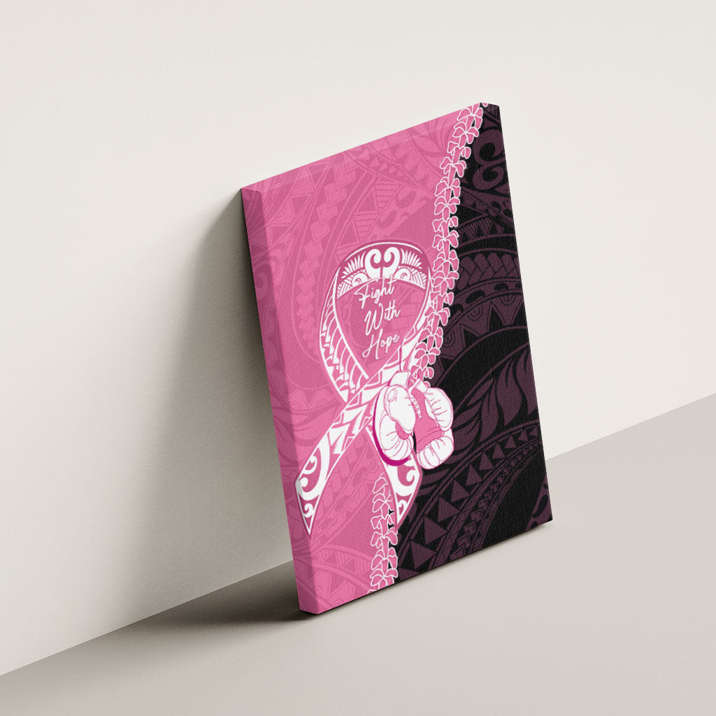 Polynesia Breast Cancer Support Canvas Wall Art Fight With Hope Pink Ribbon Boxing Gloves