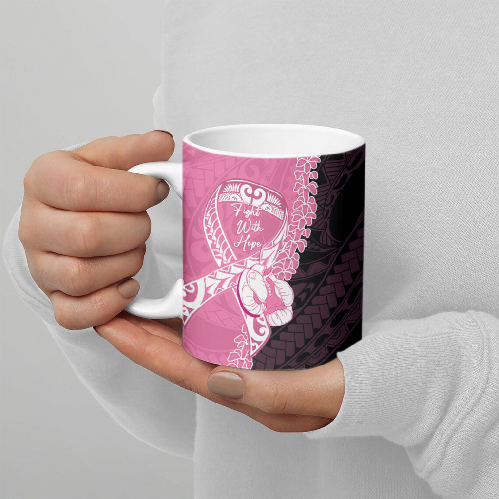 Personalised Polynesia Breast Cancer Support Ceramic Mug Fight With Hope Pink Ribbon Boxing Gloves