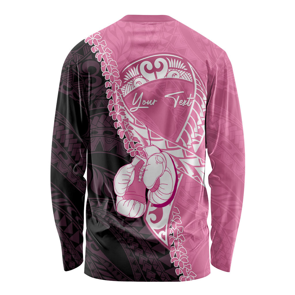 Personalised Polynesia Breast Cancer Support Long Sleeve Shirt Fight With Hope Pink Ribbon Boxing Gloves