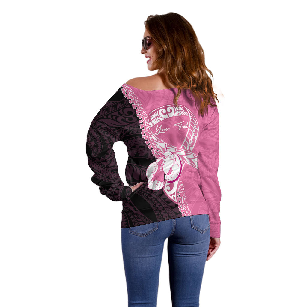 Personalised Polynesia Breast Cancer Support Off Shoulder Sweater Fight With Hope Pink Ribbon Boxing Gloves
