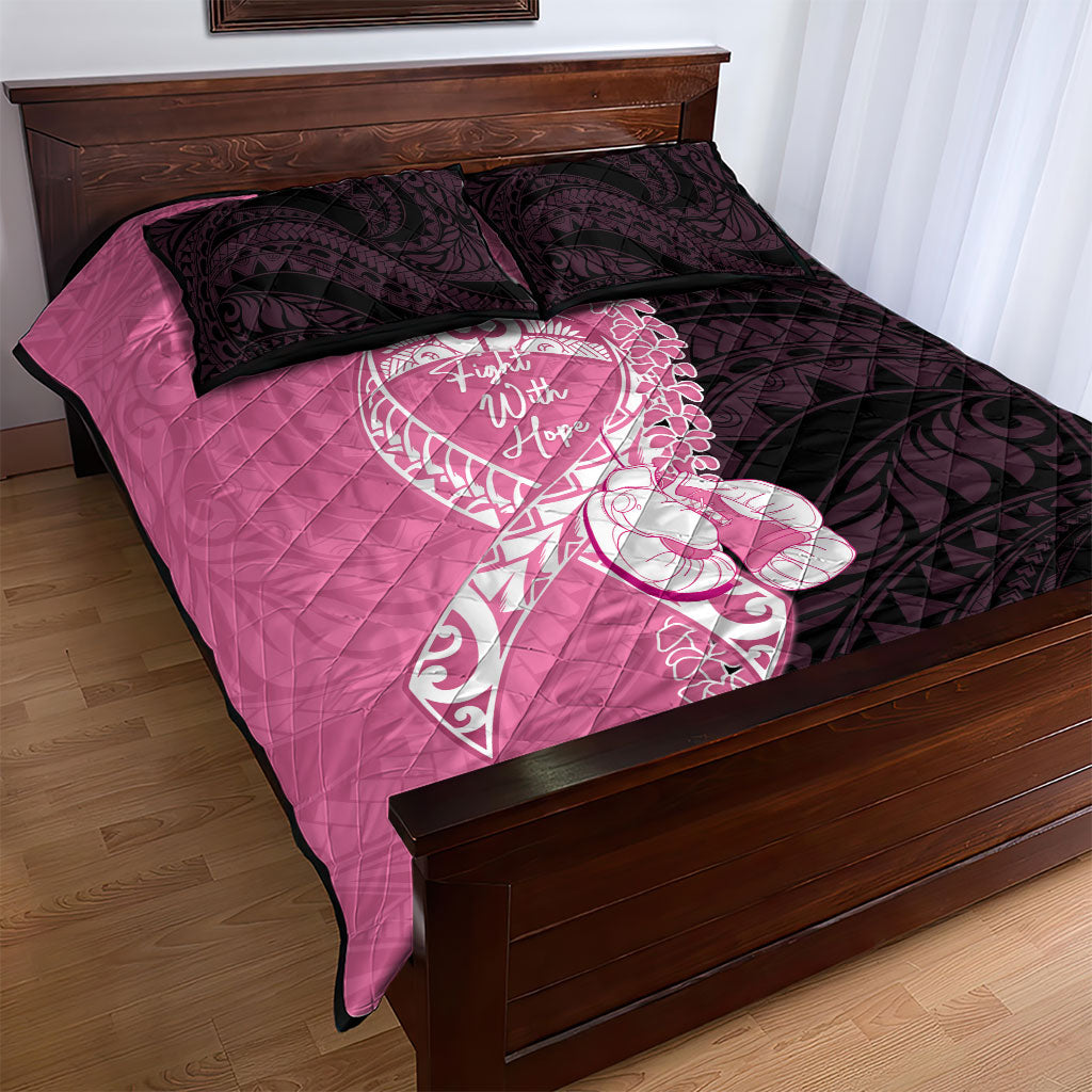 Polynesia Breast Cancer Support Quilt Bed Set Fight With Hope Pink Ribbon Boxing Gloves