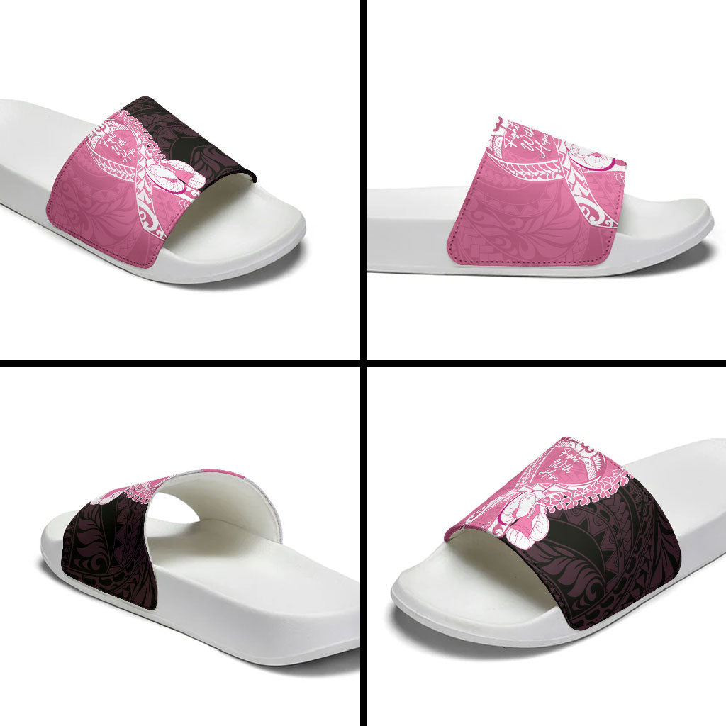 Polynesia Breast Cancer Support Slide Sandals Fight With Hope Pink Ribbon Boxing Gloves