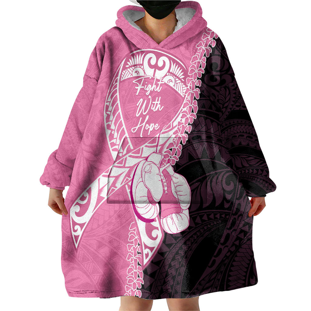 Personalised Polynesia Breast Cancer Support Wearable Blanket Hoodie Fight With Hope Pink Ribbon Boxing Gloves