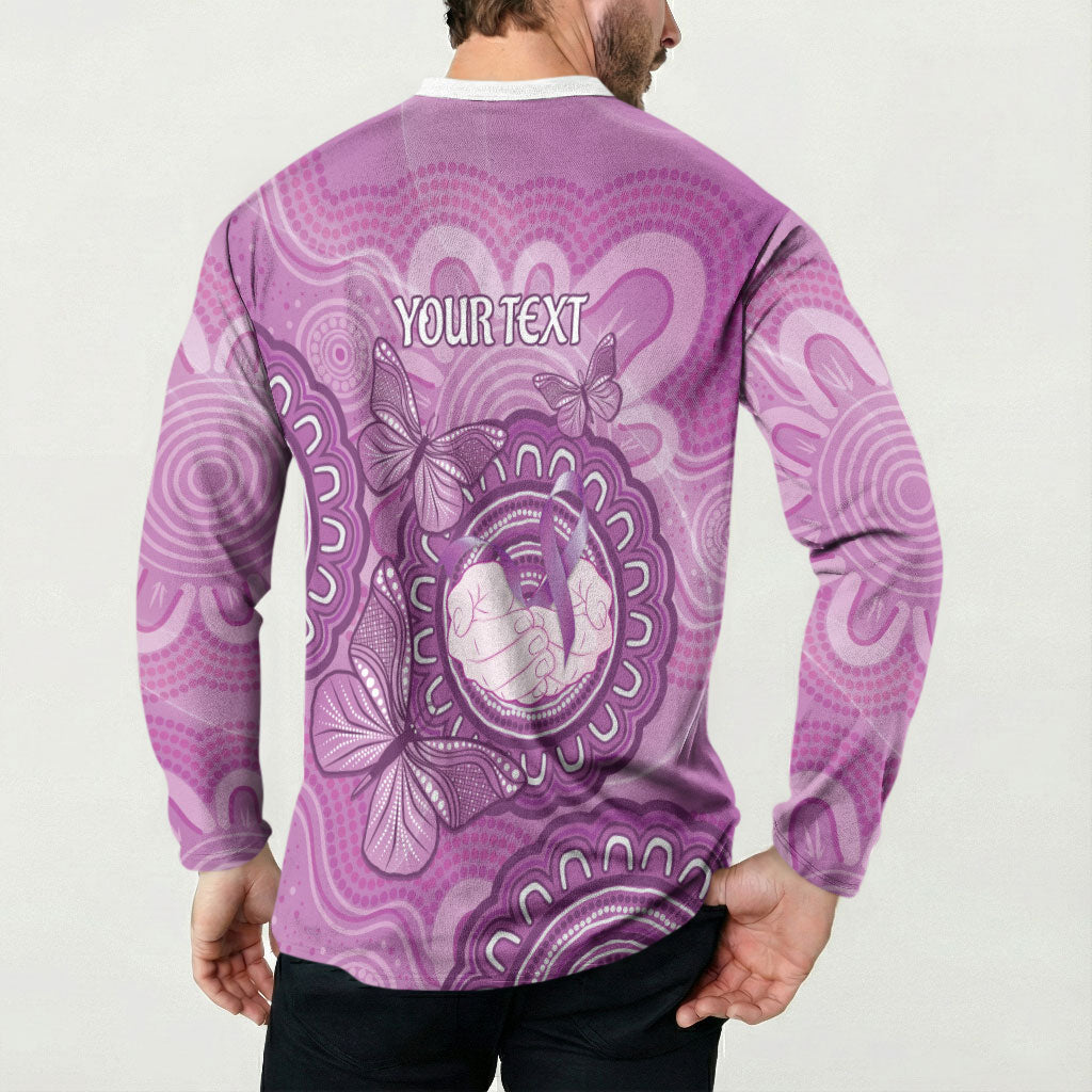 Australia Lupus Support Month Personalised Button Sweatshirt Warrior Purple Ribbon Butterflies Indigenous Art