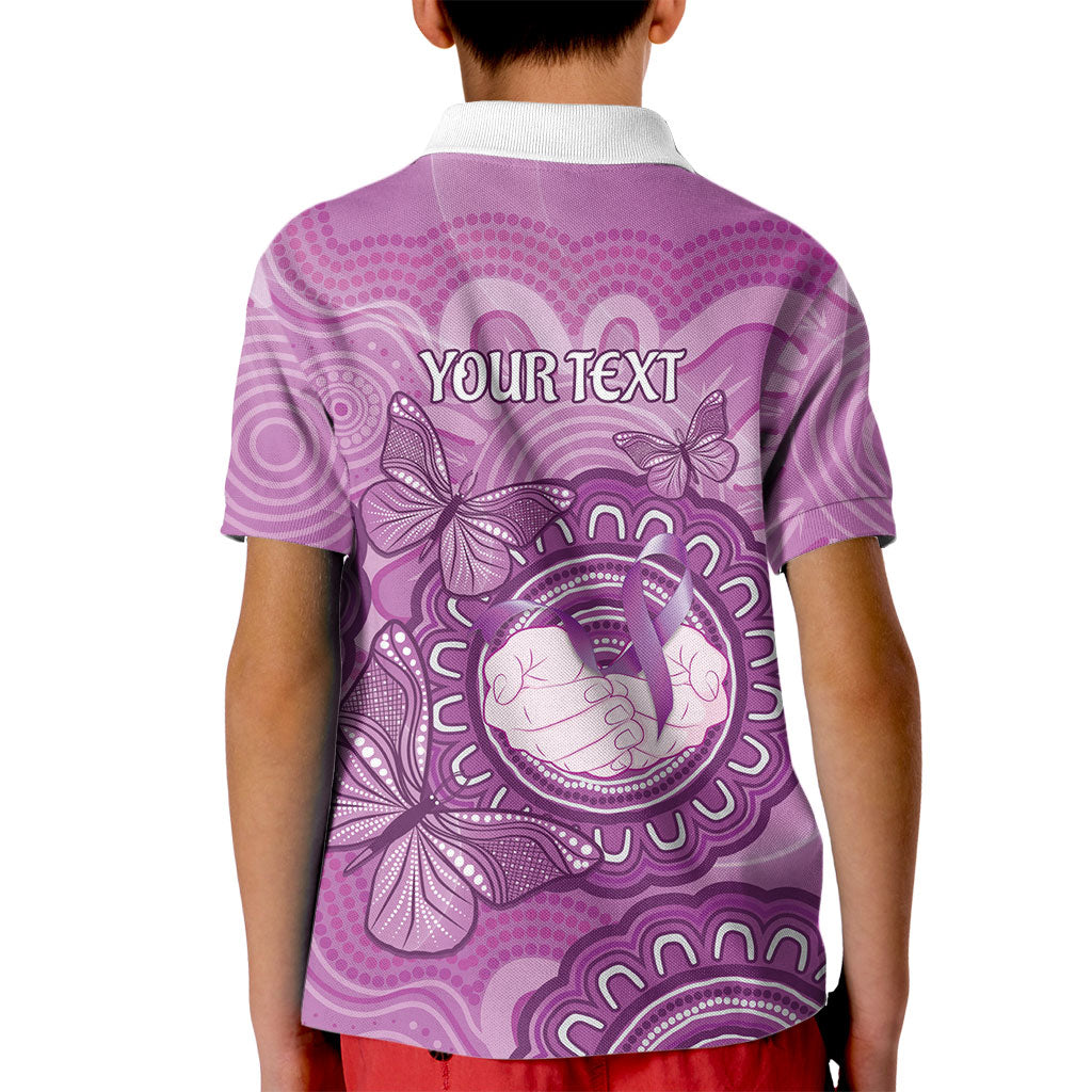 Australia Lupus Support Month Personalised Kid Polo Shirt Warrior Purple Ribbon Butterflies Indigenous Art