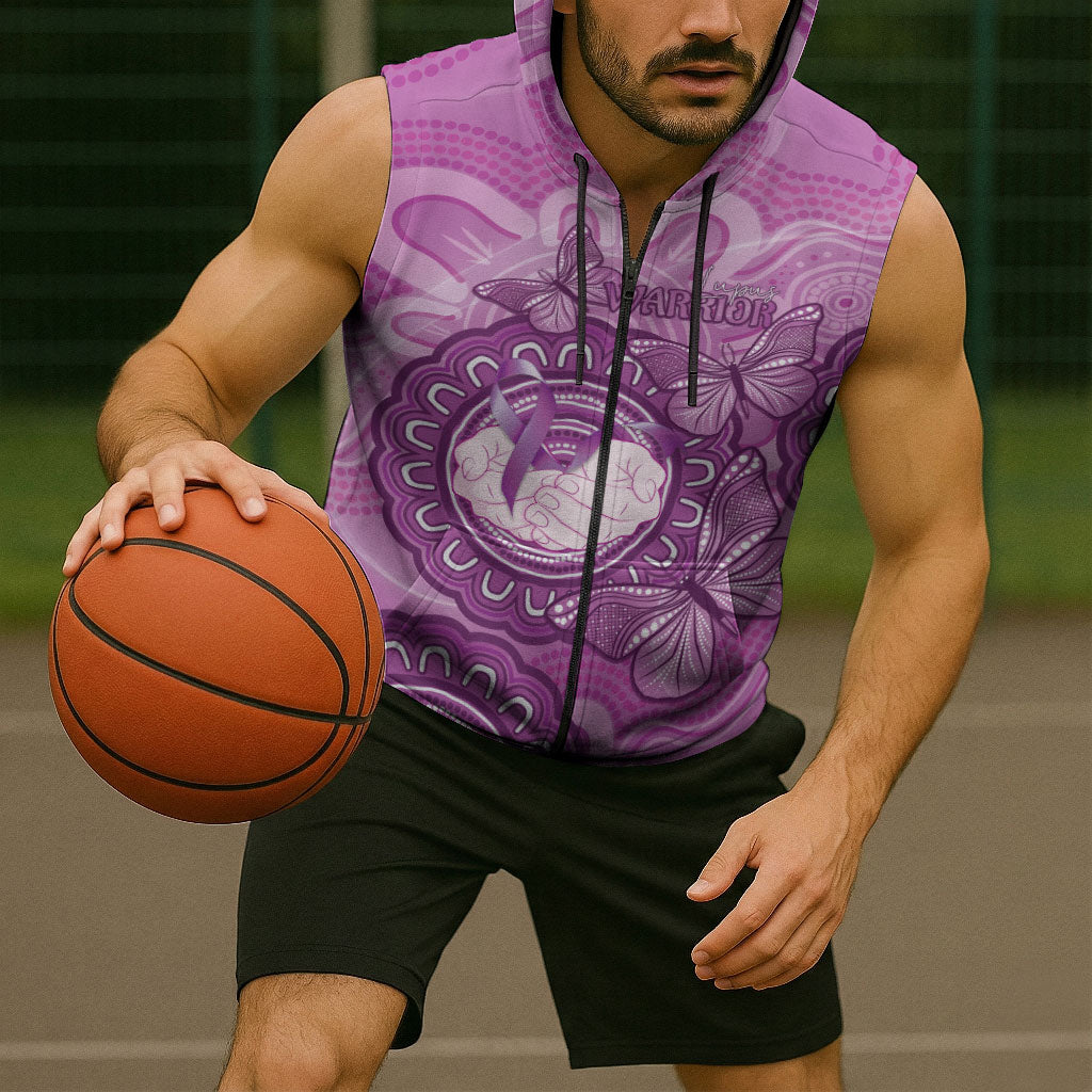 Australia Lupus Support Month Personalised Sleeveless Zip Hoodie Warrior Purple Ribbon Butterflies Indigenous Art
