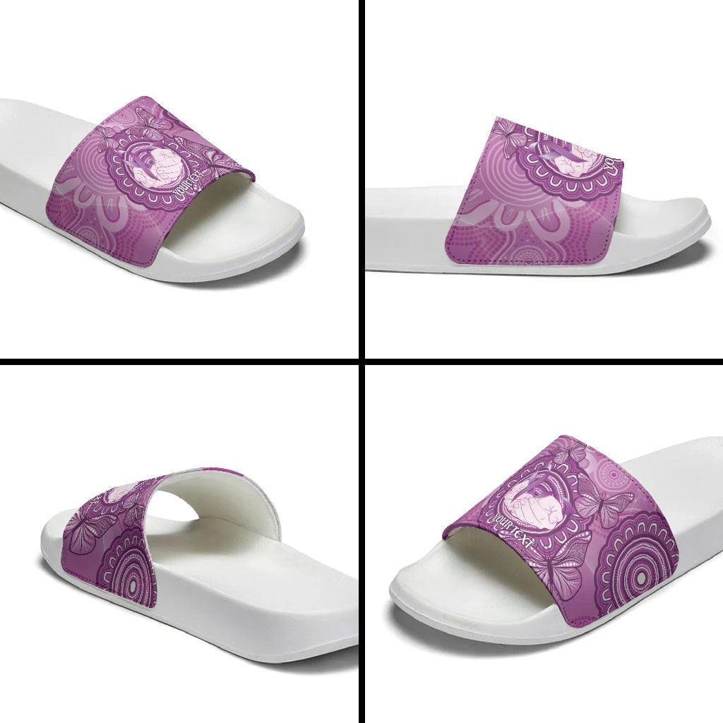 Australia Lupus Support Month Personalised Slide Sandals Warrior Purple Ribbon Butterflies Indigenous Art