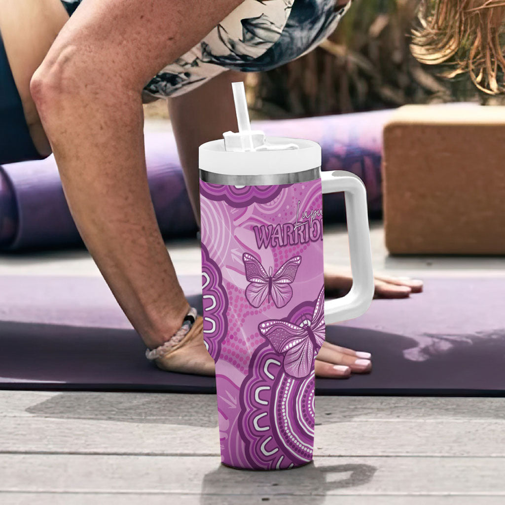 Australia Lupus Support Month Personalised Tumbler With Handle Warrior Purple Ribbon Butterflies Indigenous Art