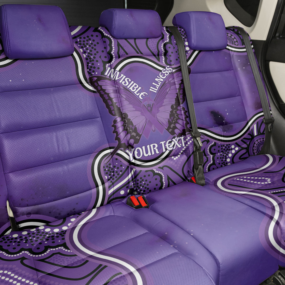 Australia Lupus Support Month Personalised Back Car Seat Cover Butterfly Purple Ribbon Invisible Illness Indigenous Art