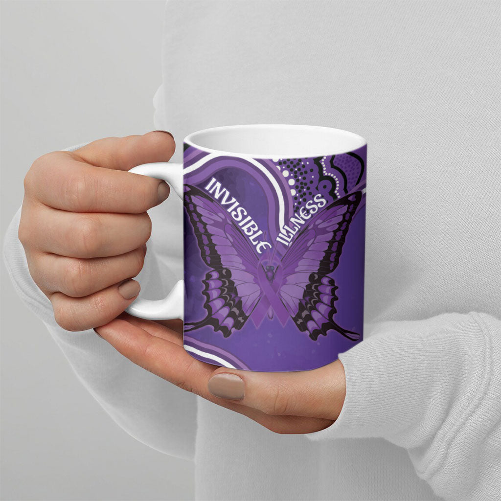 Australia Lupus Support Month Personalised Ceramic Mug Butterfly Purple Ribbon Invisible Illness Indigenous Art