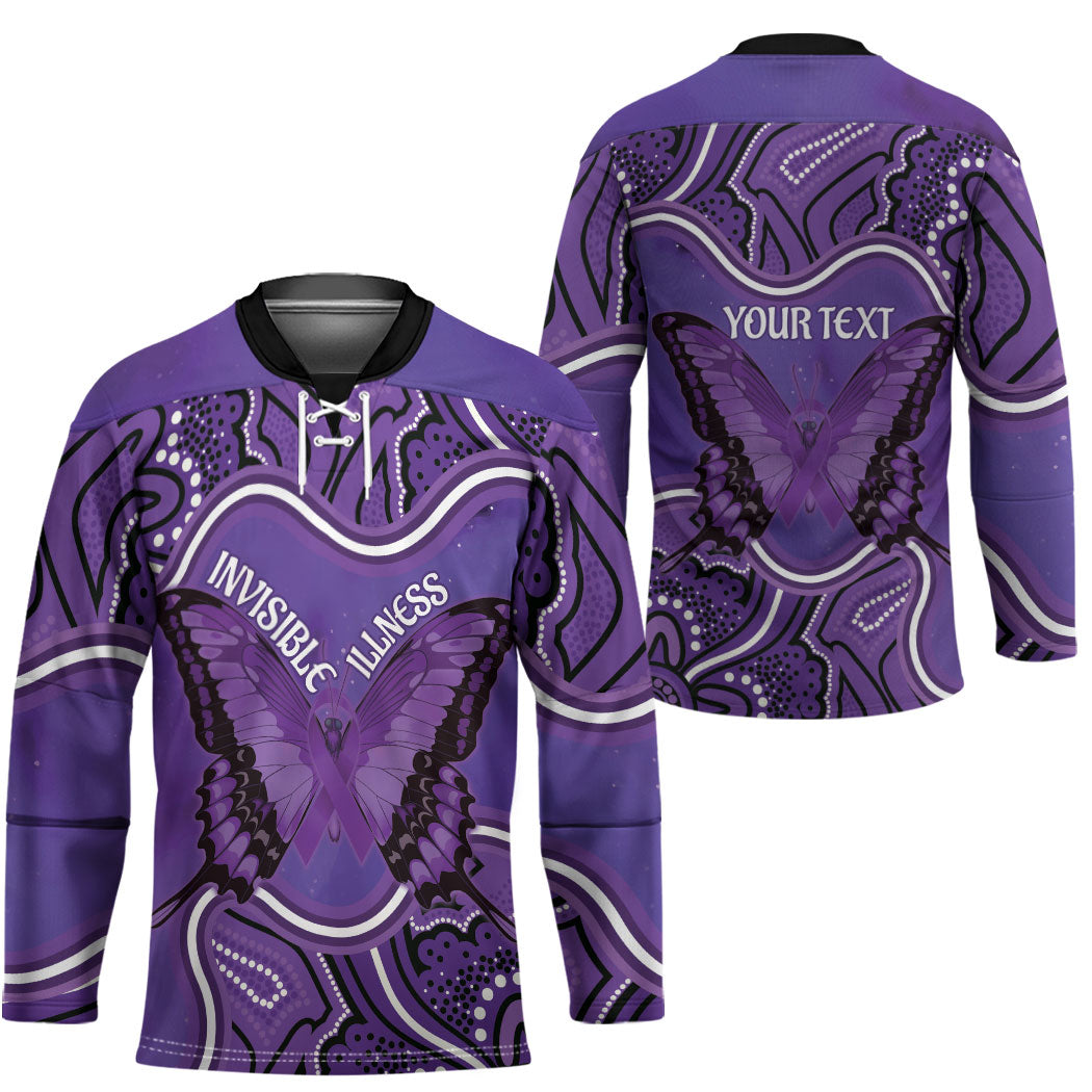 Australia Lupus Support Month Personalised Hockey Jersey Butterfly Purple Ribbon Invisible Illness Indigenous Art