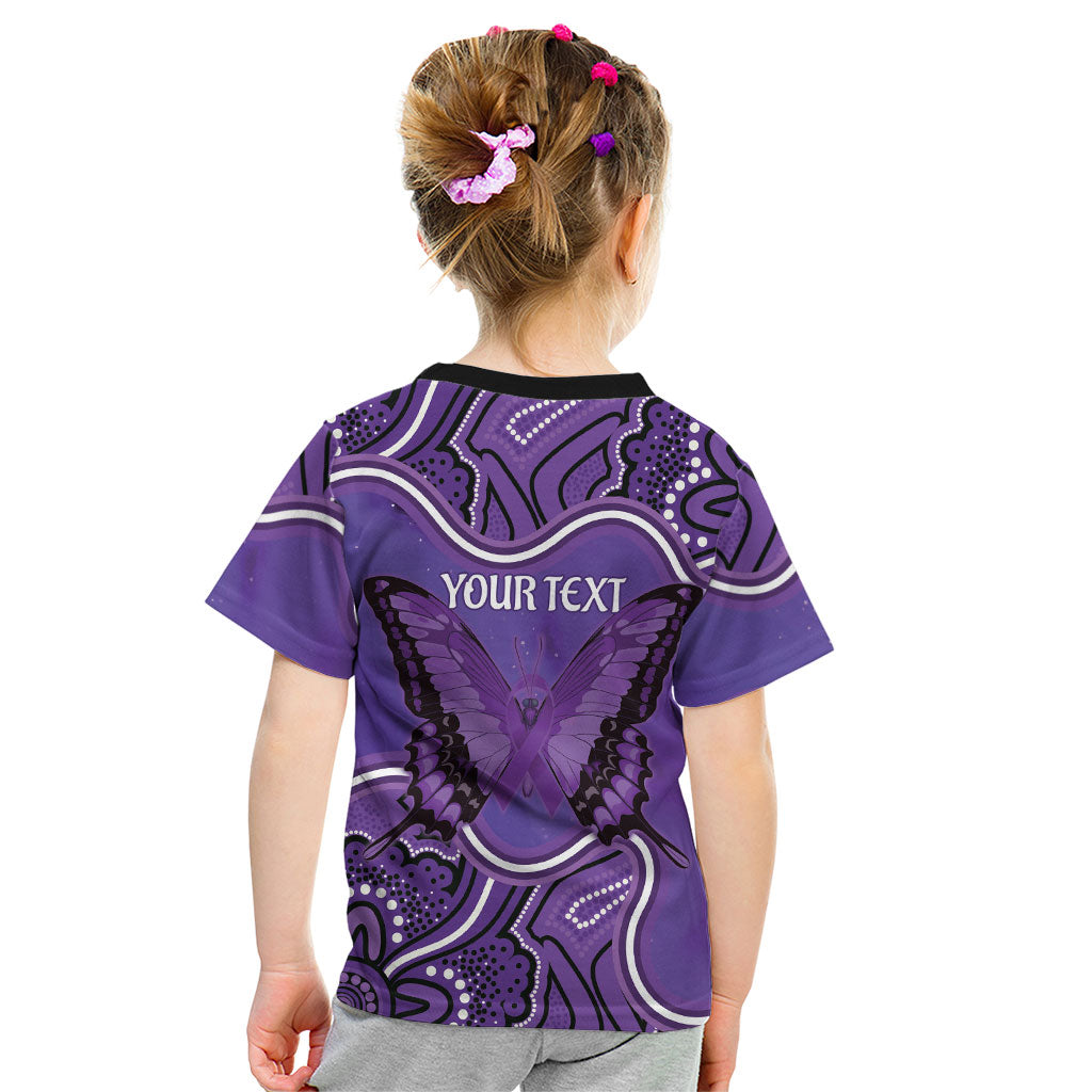 Australia Lupus Support Month Personalised Kid T Shirt Butterfly Purple Ribbon Invisible Illness Indigenous Art