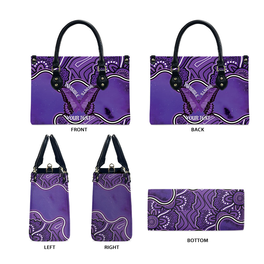 Australia Lupus Support Month Personalised Leather Bag Butterfly Purple Ribbon Invisible Illness Indigenous Art