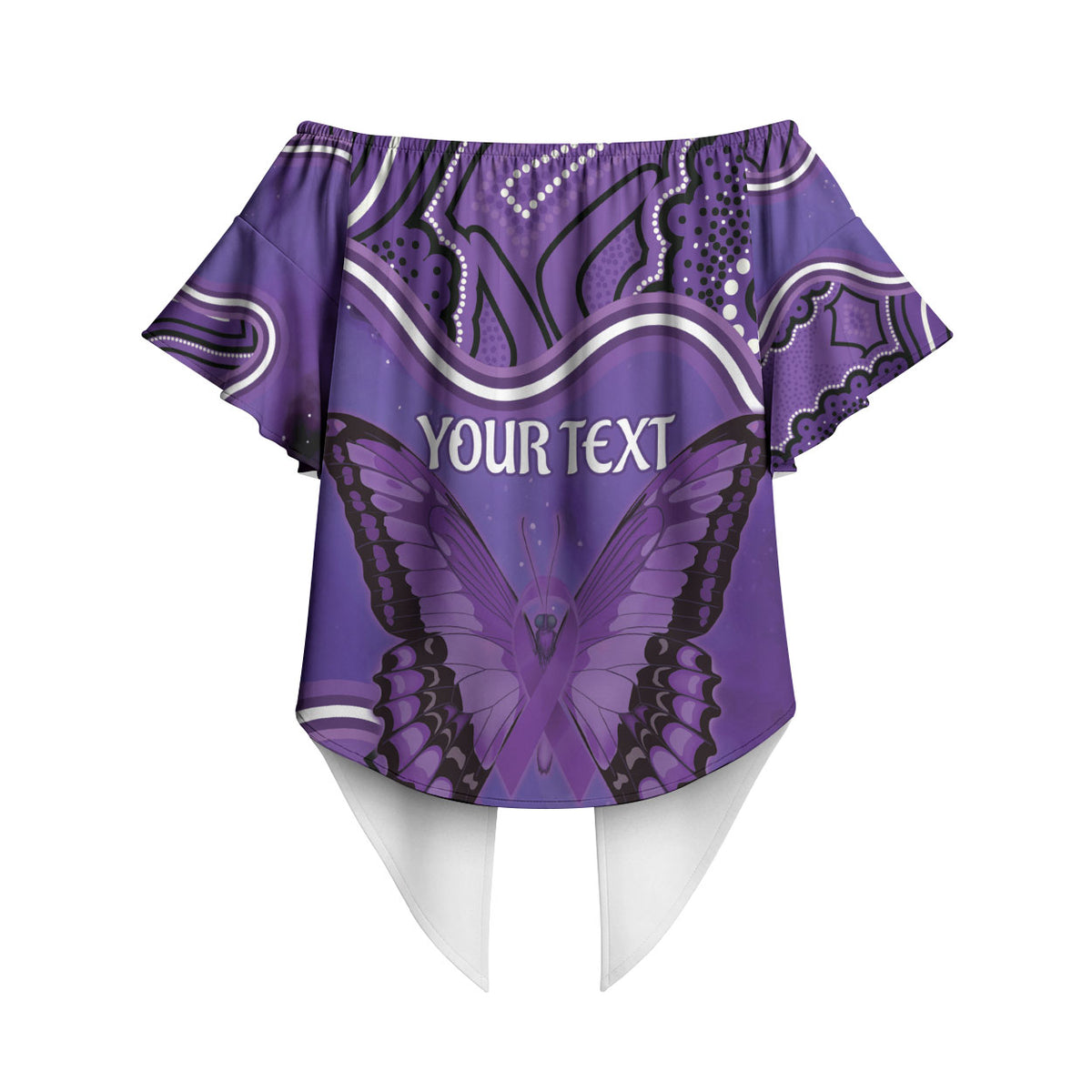 Australia Lupus Support Month Personalised Off Shoulder Wrap Waist Top Butterfly Purple Ribbon Invisible Illness Indigenous Art