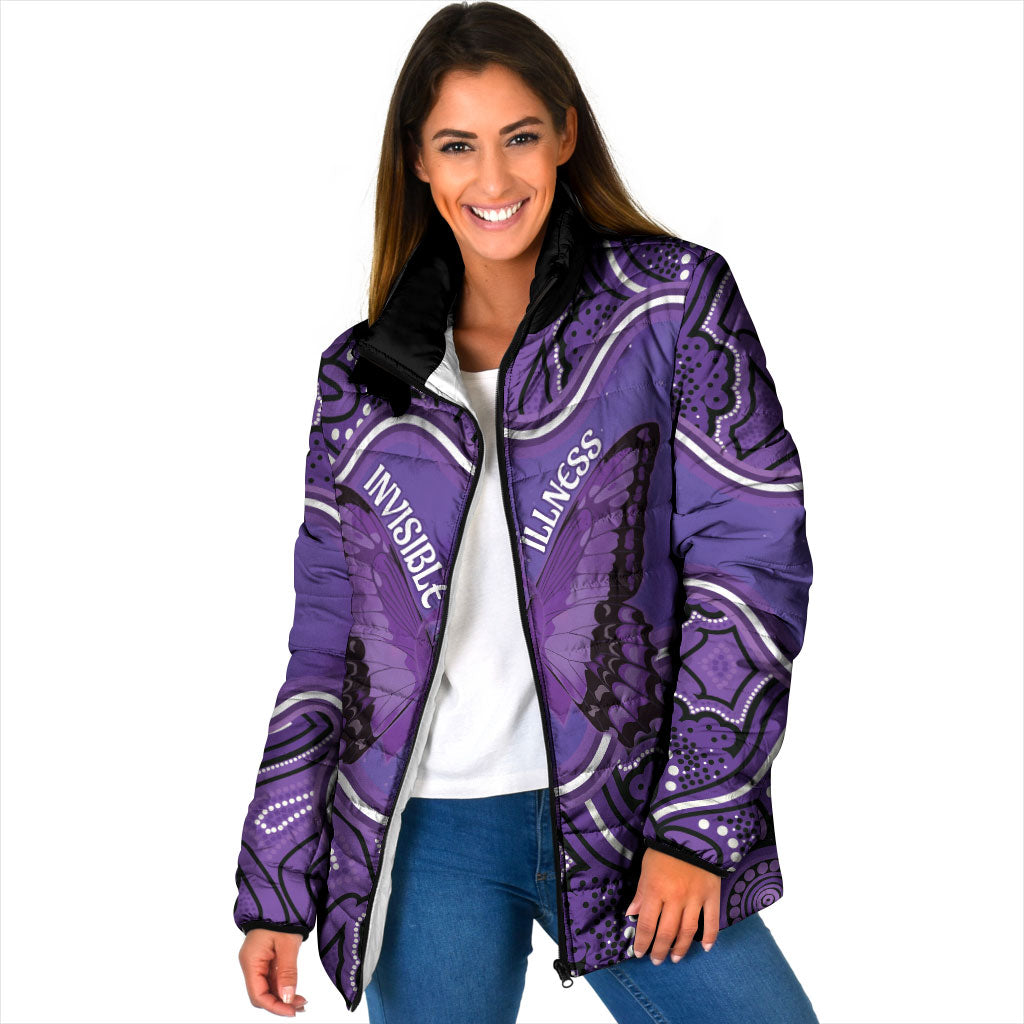 Australia Lupus Support Month Personalised Padded Jacket Butterfly Purple Ribbon Invisible Illness Indigenous Art