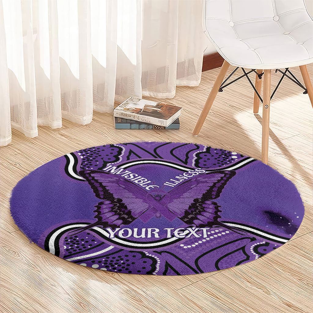Australia Lupus Support Month Personalised Round Carpet Butterfly Purple Ribbon Invisible Illness Indigenous Art