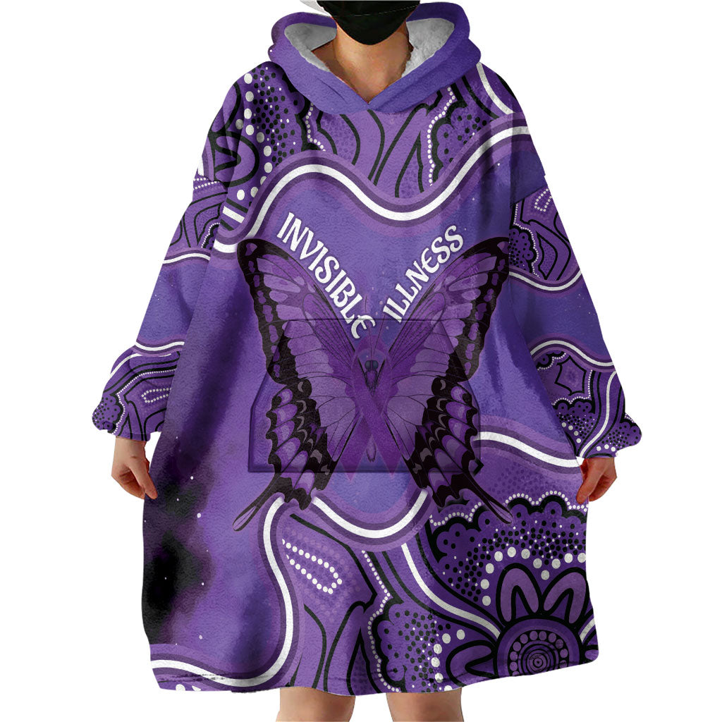 Australia Lupus Support Month Personalised Wearable Blanket Hoodie Butterfly Purple Ribbon Invisible Illness Indigenous Art