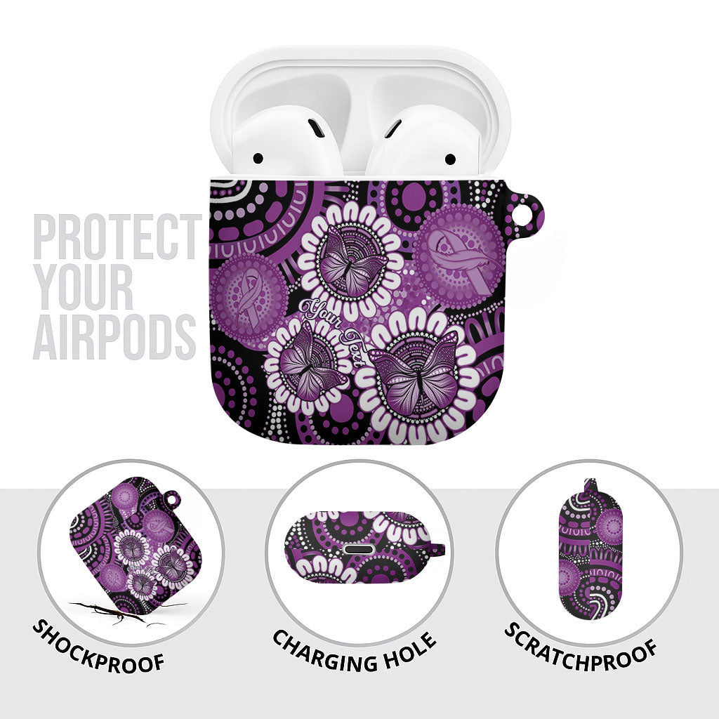 Australia Indigenous Butterflies Personalised AirPods Case Lupus Support Purple Ribbon Aboriginal Art